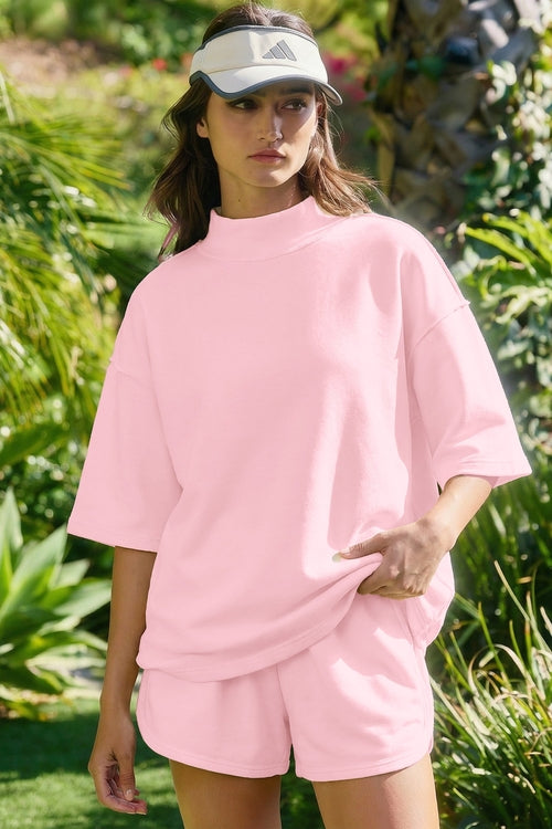 Mock Neck Exposed Seam Tunic Top & Shorts Set